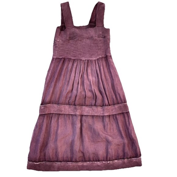 Anthropologie Eloise Silk Tiered Dress Size Small Purple Garment Dyed Midi - Picture 2 of 10